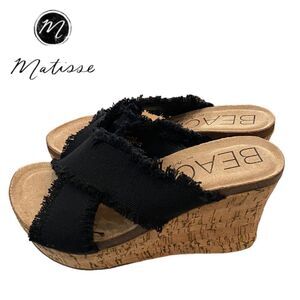 BEACH by MATISSE Sea Salt Women's Black Wedge Sandals NEW 7